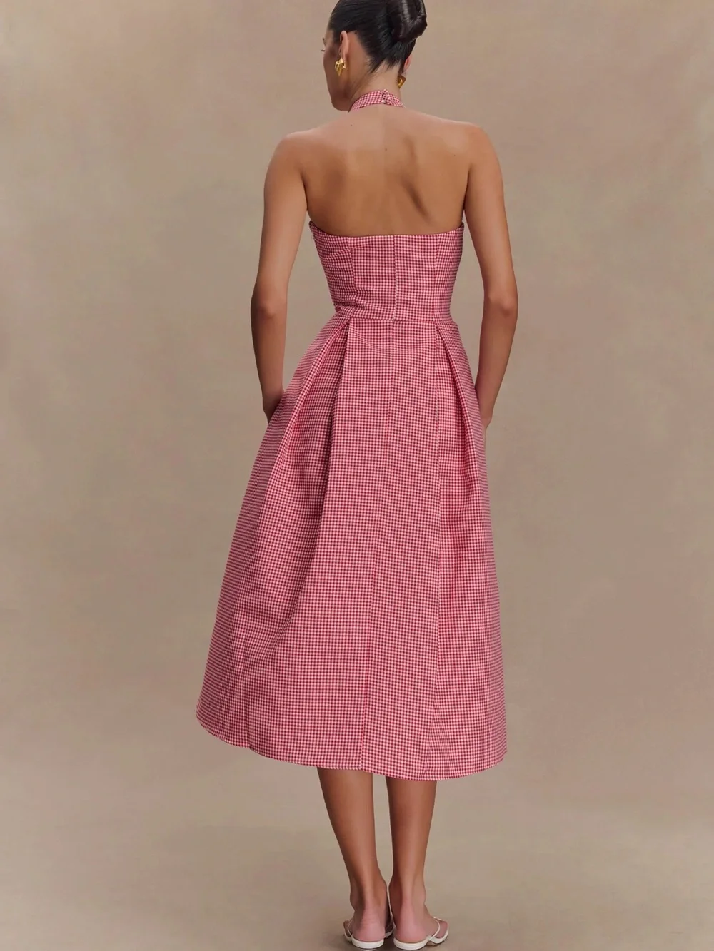Meshki Juana Halter Midi Dress in Red Gingham